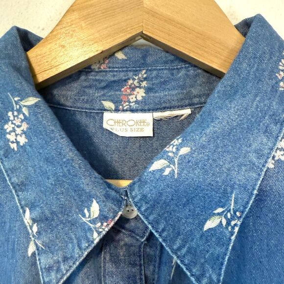 Vintage 90s Y2K Cherokee Floral Print Denim Button Down Top Size XXL - Picture 3 of 7